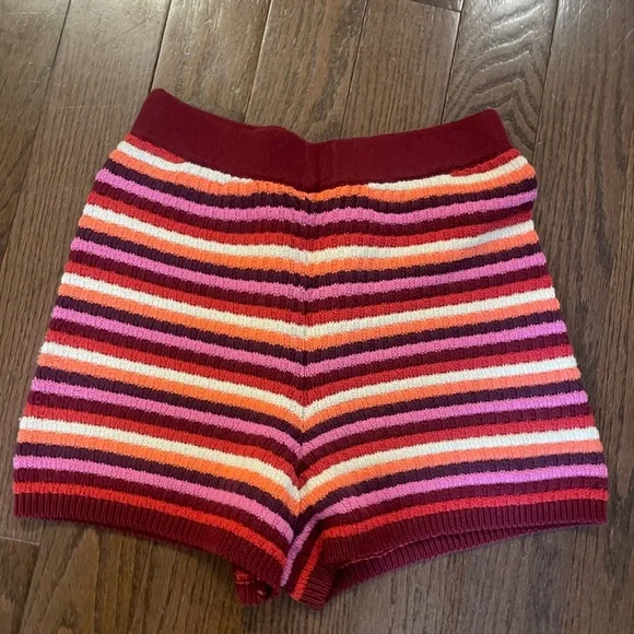 Sezane Eliam Shorts. Striped Knit. Size Small. Burgundy white orange red pink - Picture 7 of 9